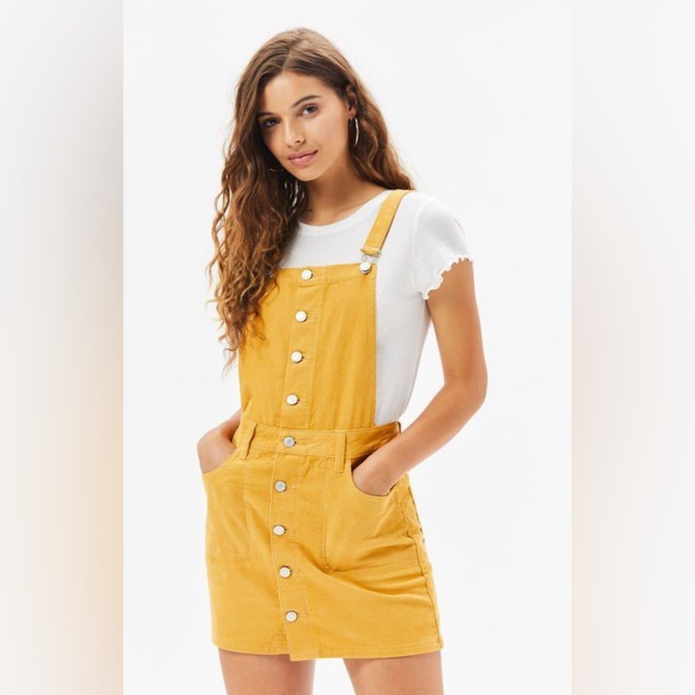 PACSUN CORDUROY OVERALL DRESS - MUSTARD YELLOW